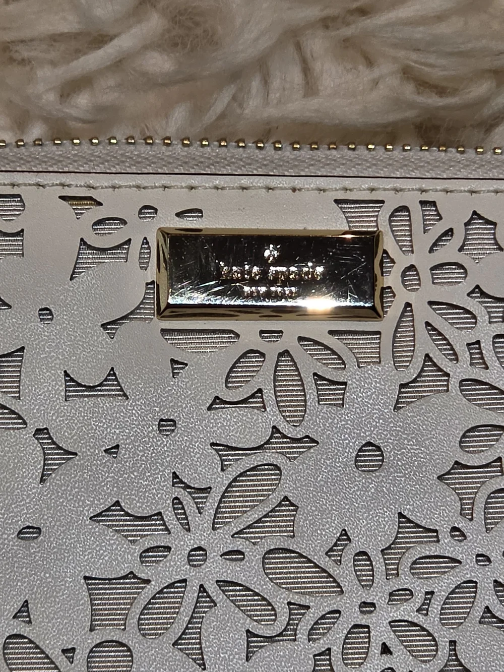 RARE Kate Spade White Laser-Cut Floral Zip Wallet